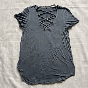 Gray Crisscross V-Neck Women's Top